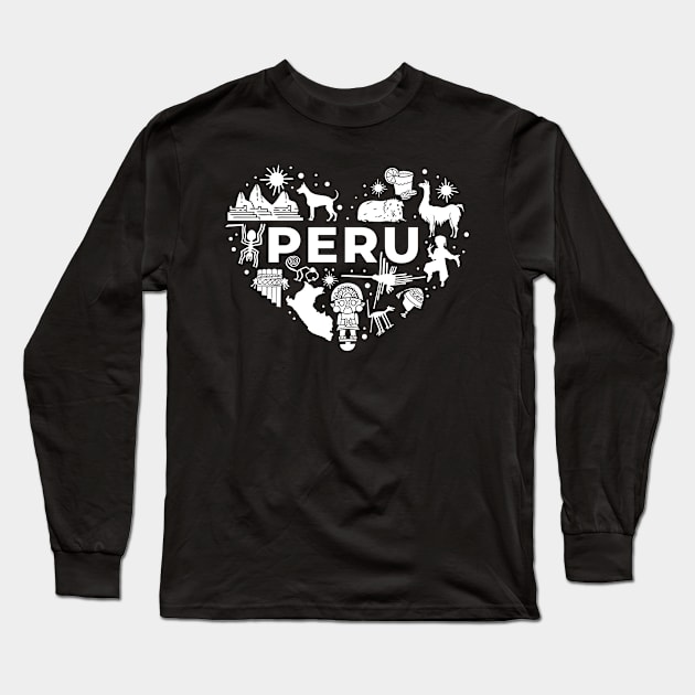 Peru White Heart Long Sleeve T-Shirt by SunburstGeo